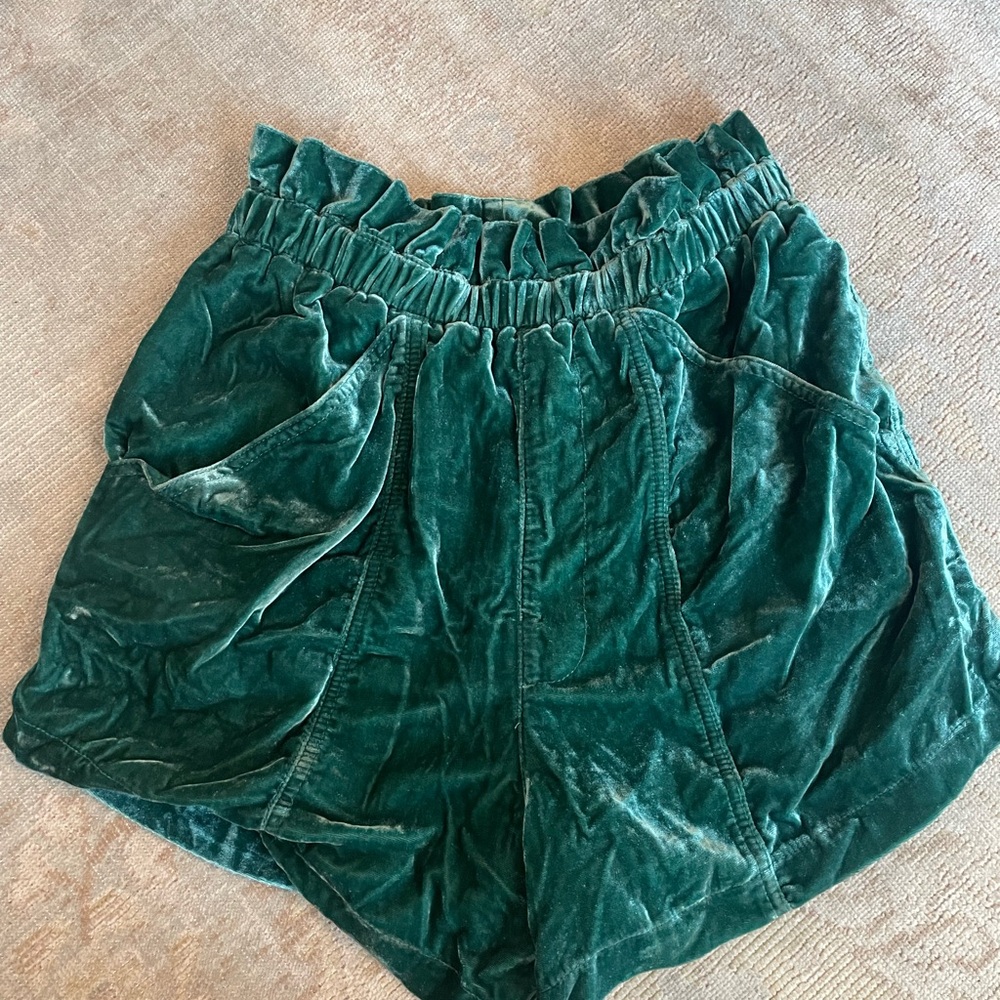 Free People Green Crushed Velvet Women's Shorts